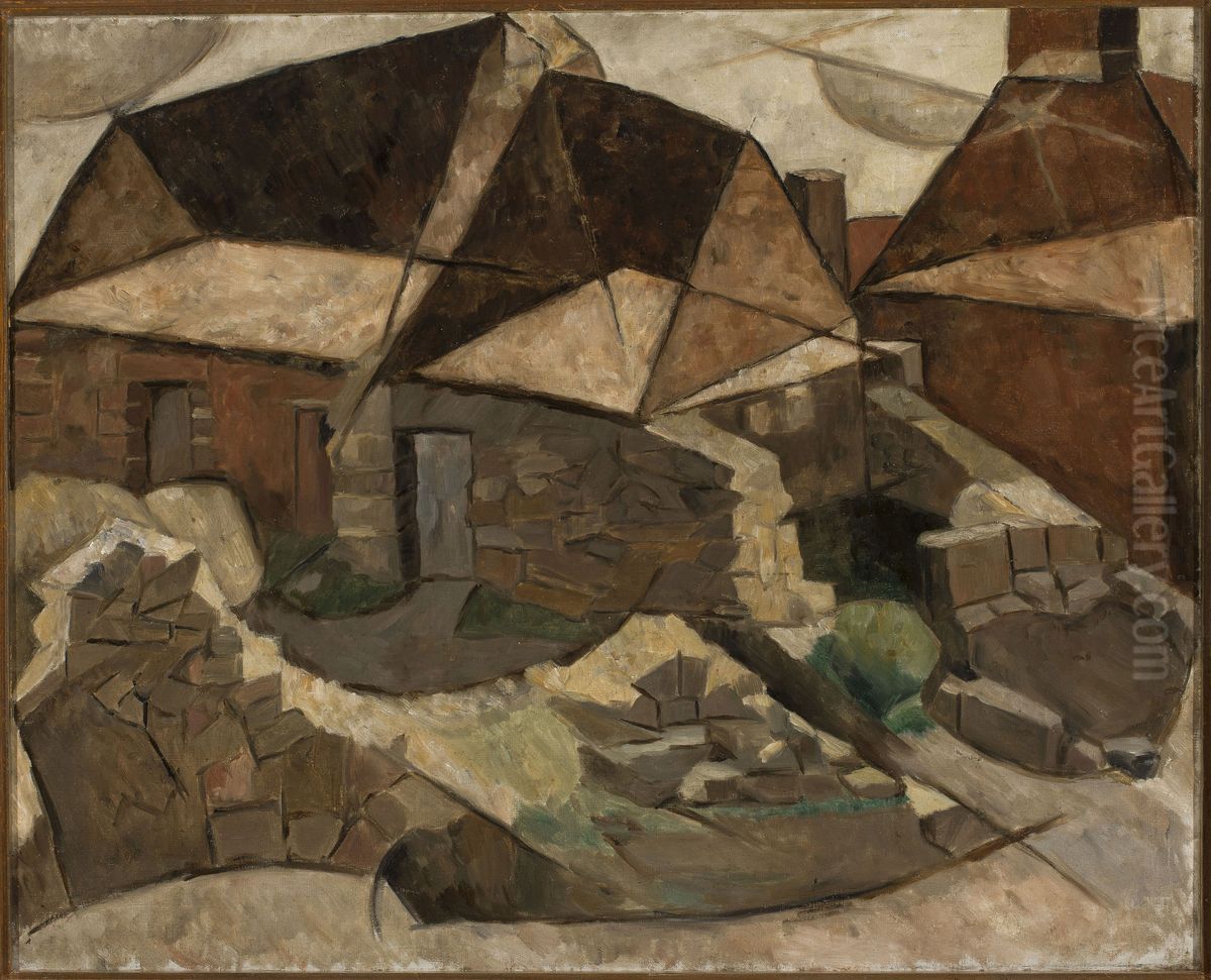 Landscape with houses Oil Painting by Tadeusz Makowski