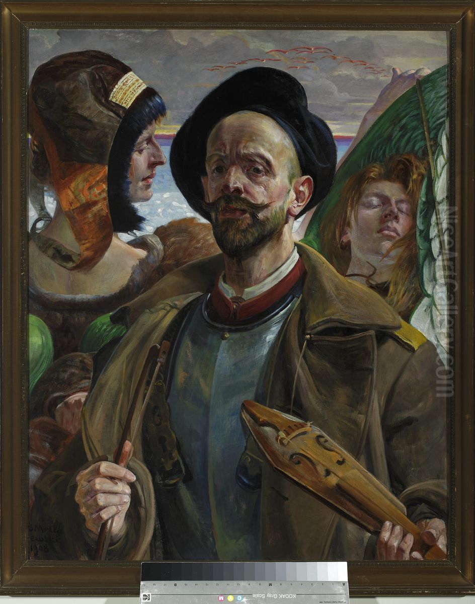 On one string - Self-portrait Oil Painting by Jacek Malczewski
