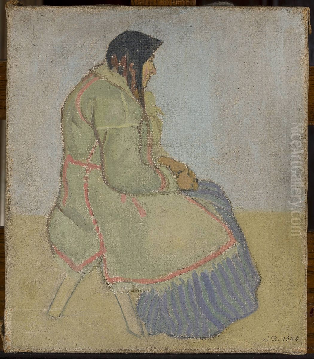 Portrait of an old village woman Oil Painting by Jan Rembowski