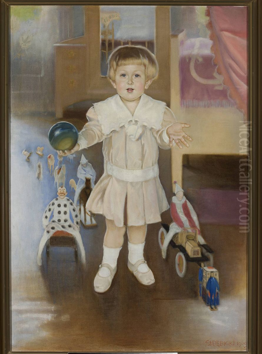 Portrait of Adam Gubrynowicz (1906-?) as a child Oil Painting by Stanislaw Debicki