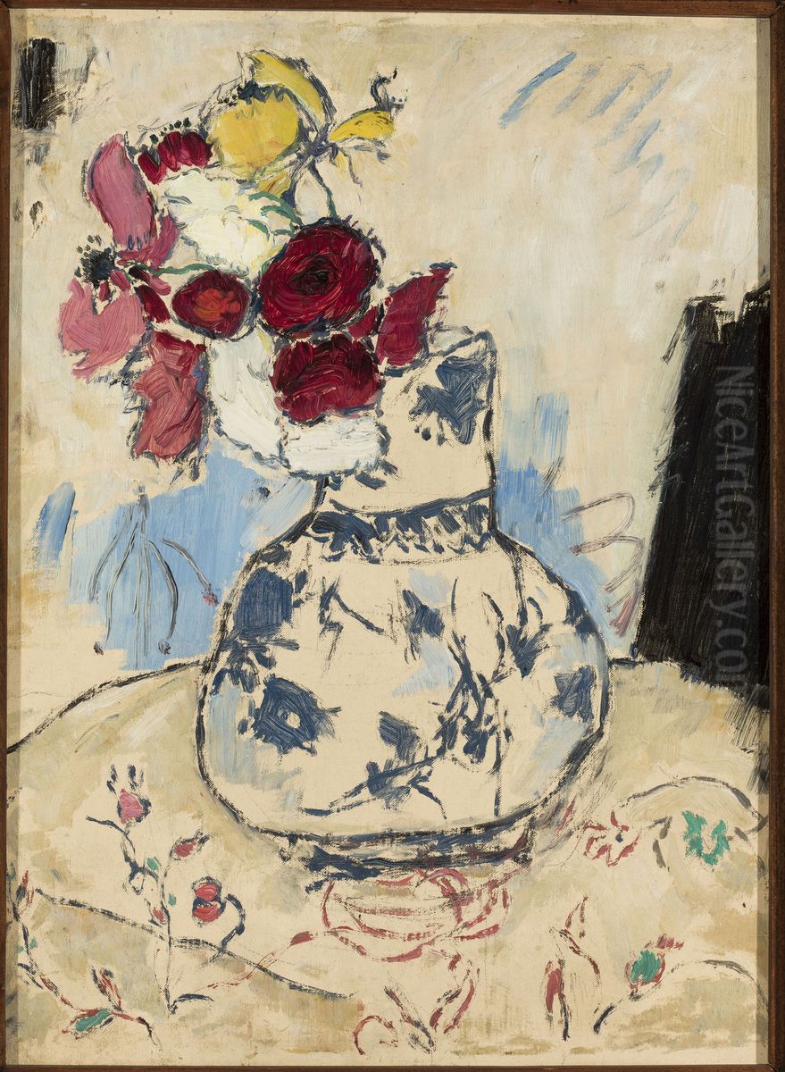 Flowers in a flower-vase Oil Painting by Tadeusz Makowski