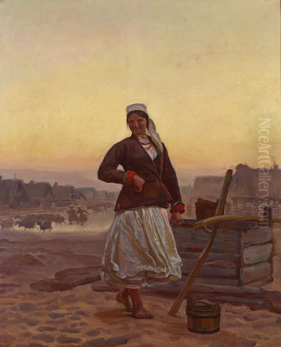 Evening in Polesia Oil Painting by Jozef Chelmonski