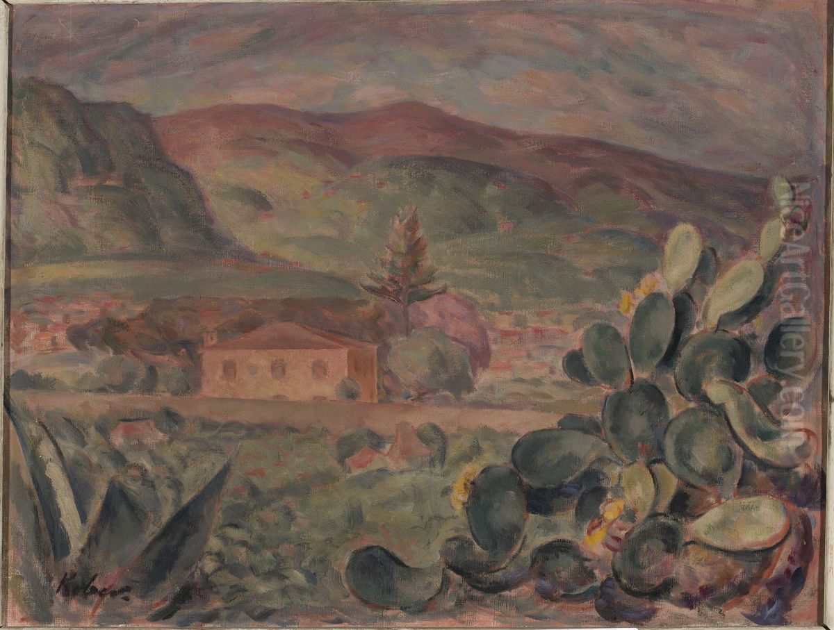 Landscape from the south of France Oil Painting by Leo Kober