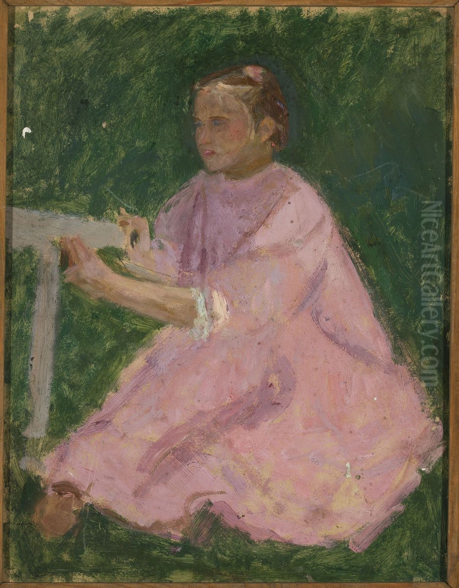 Dziewczynka w rozowej sukience Oil Painting by Tadeusz Makowski