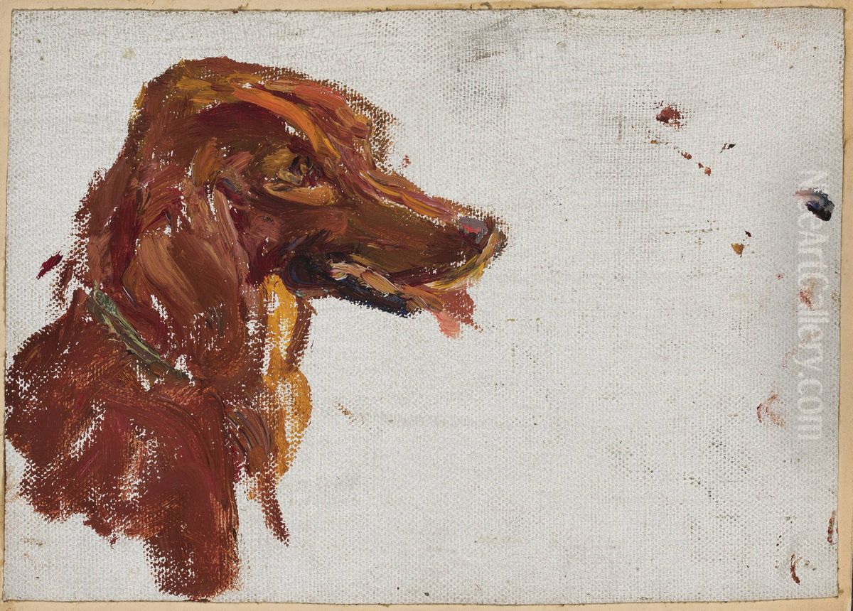 Study of the head of the dog of Prince Golitsyn. Maryino. Oil Painting by Jan Ciaglinski