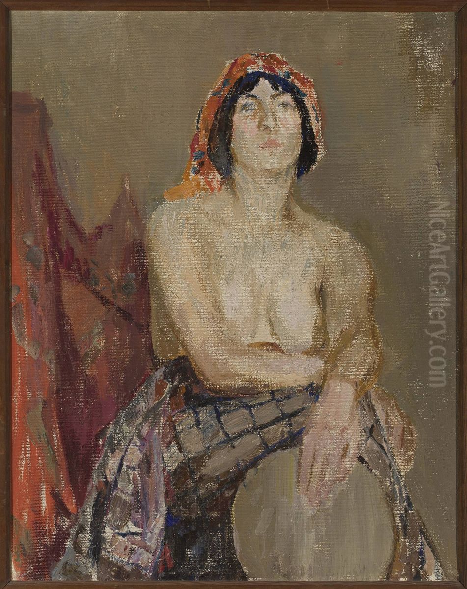 Study of a female model with a drum Oil Painting by Jan Ciaglinski