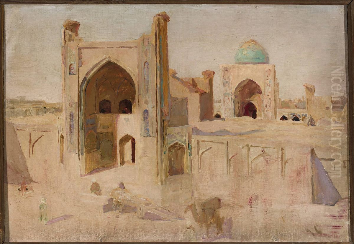 Kalan Mosque in Bukhara. From the journey to Turkestan Oil Painting by Jan Ciaglinski