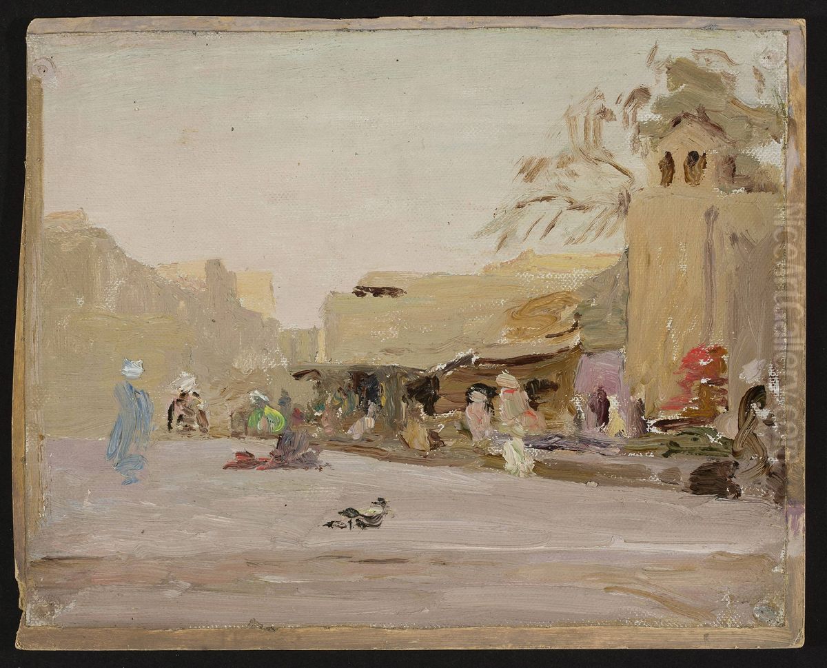 Marketplace in Bukhara. From the journey to Turkestan Oil Painting by Jan Ciaglinski