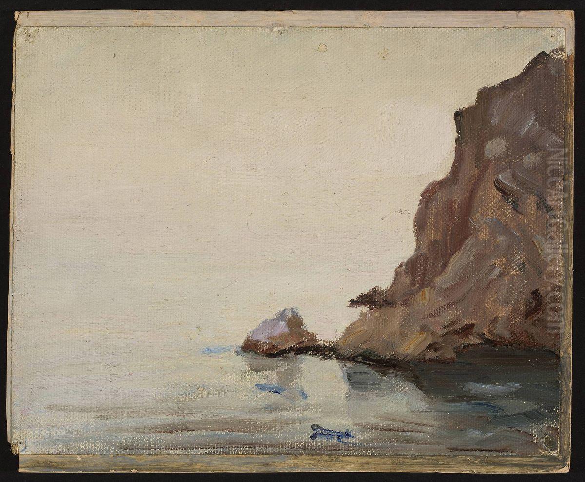 View of the sea and a rock. From the journey to Turkestan Oil Painting by Jan Ciaglinski