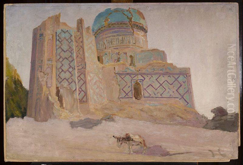 Bibi-Khanym Mosque in Samarkand. From the journey to Turkestan Oil Painting by Jan Ciaglinski