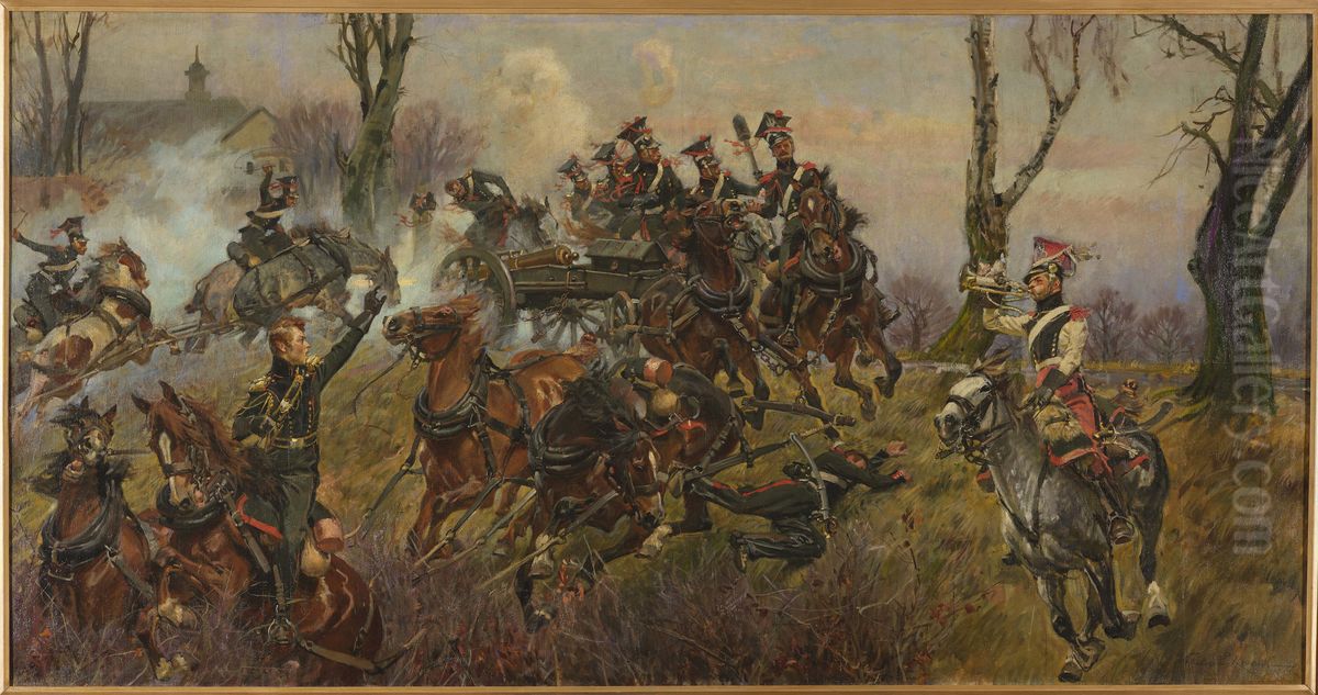 Battery on fire - Raszyn Oil Painting by Wojciech Kossak