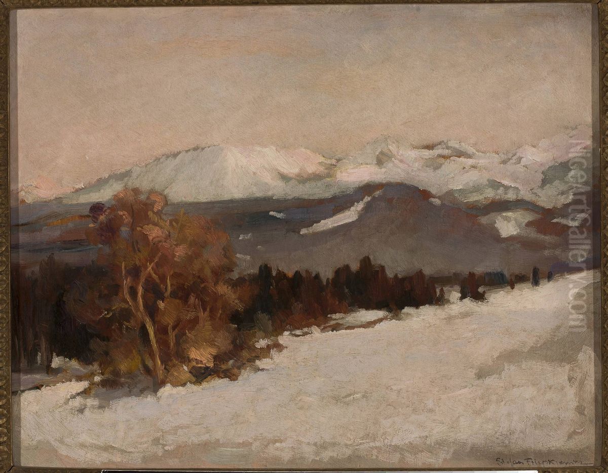 Mountain landscape in winter Oil Painting by Stefan Filipkiewicz