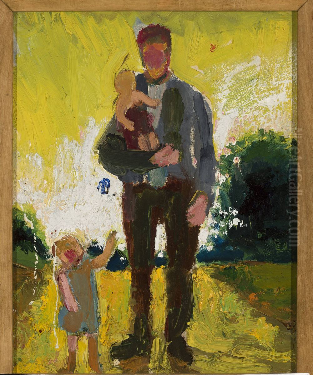 Man with children Oil Painting by Zygmunt Waliszewski