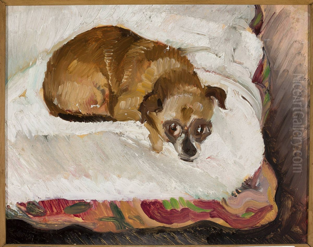 Lying dog Oil Painting by Zygmunt Waliszewski