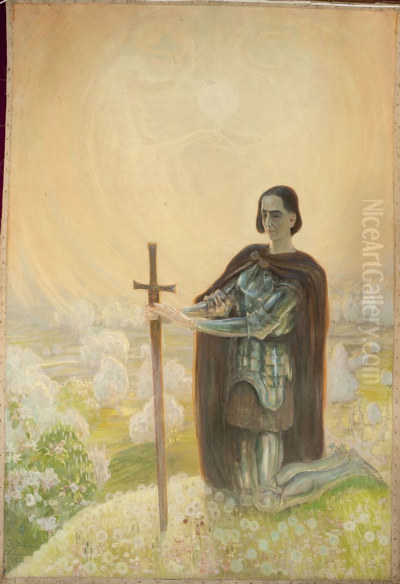 Prayer at the battle field Oil Painting by Kazimierz Stabrowski