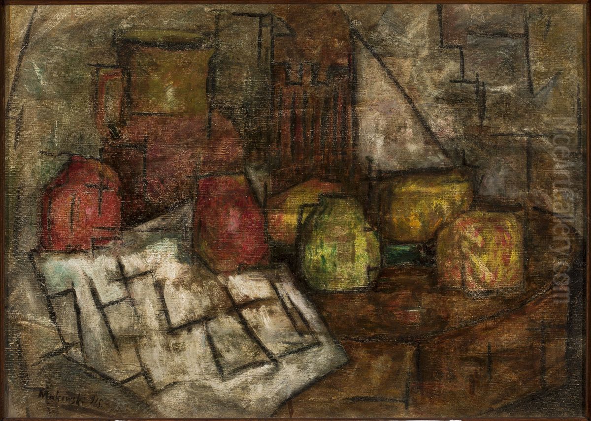 Martwa natura z dzbanem i owocami Oil Painting by Tadeusz Makowski