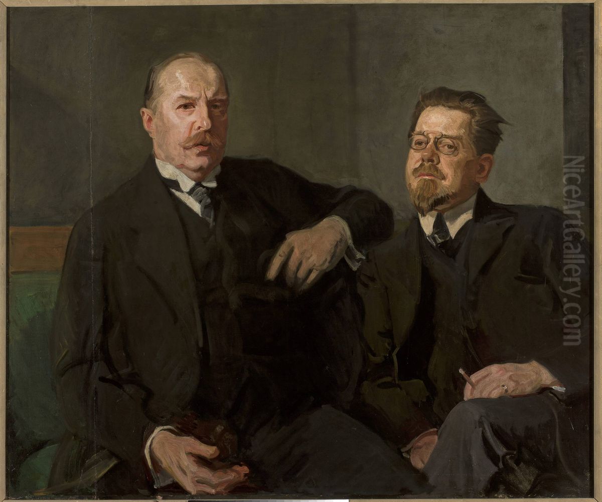 Portrait of Weysenhoff and Wladyslaw Reymont Oil Painting by Stanislaw Lentz