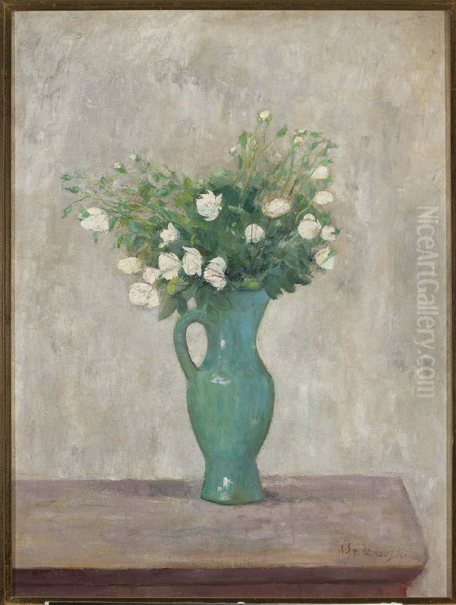 Bouquet in a green flower-vase Oil Painting by Tadeusz Makowski