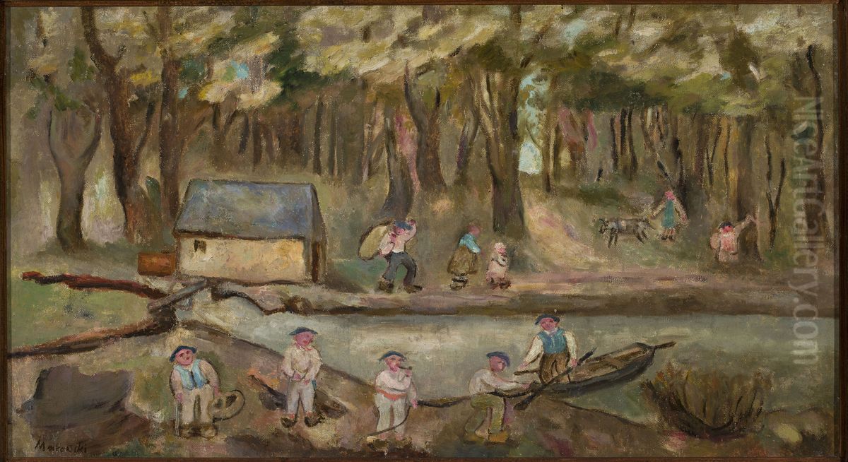 Mlyn nad rzeka Oil Painting by Tadeusz Makowski