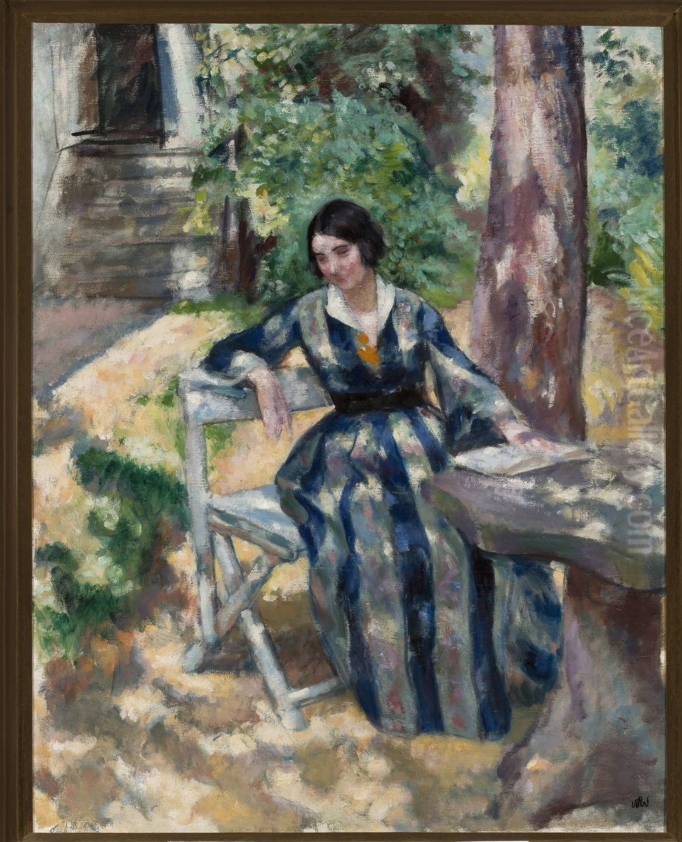 Portrait of Irena, artist's wife, in the garden Oil Painting by Wojciech Weiss