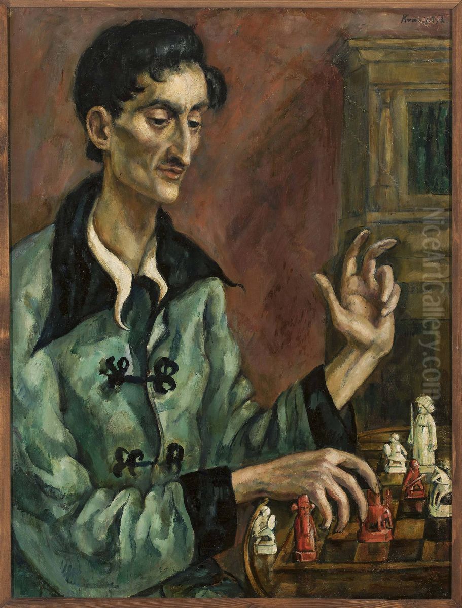 Chess player (Portrait of Brunon Winawer) Oil Painting by Roman Kramsztyk