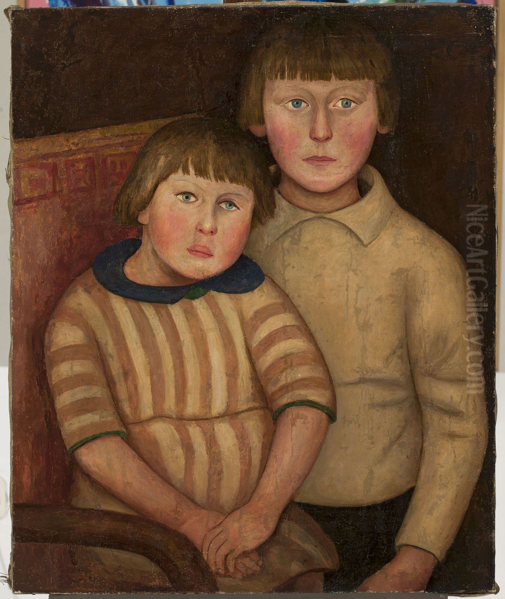 Portrait of two children Oil Painting by Tadeusz Makowski