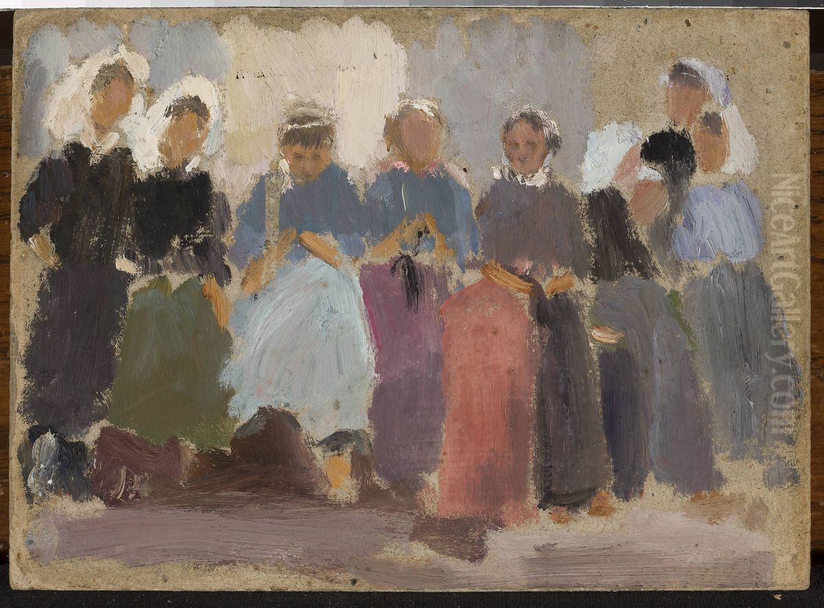 Knitting women - sketch Oil Painting by Tadeusz Makowski