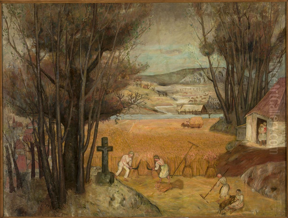 Harvest in a field Oil Painting by Tadeusz Makowski