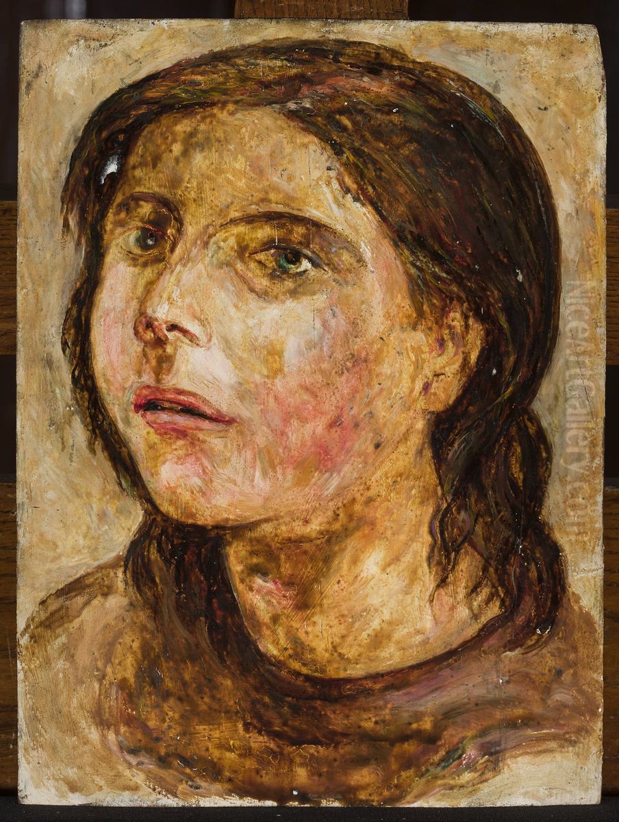 Head of a girl with a half-open mouth Oil Painting by Tadeusz Makowski
