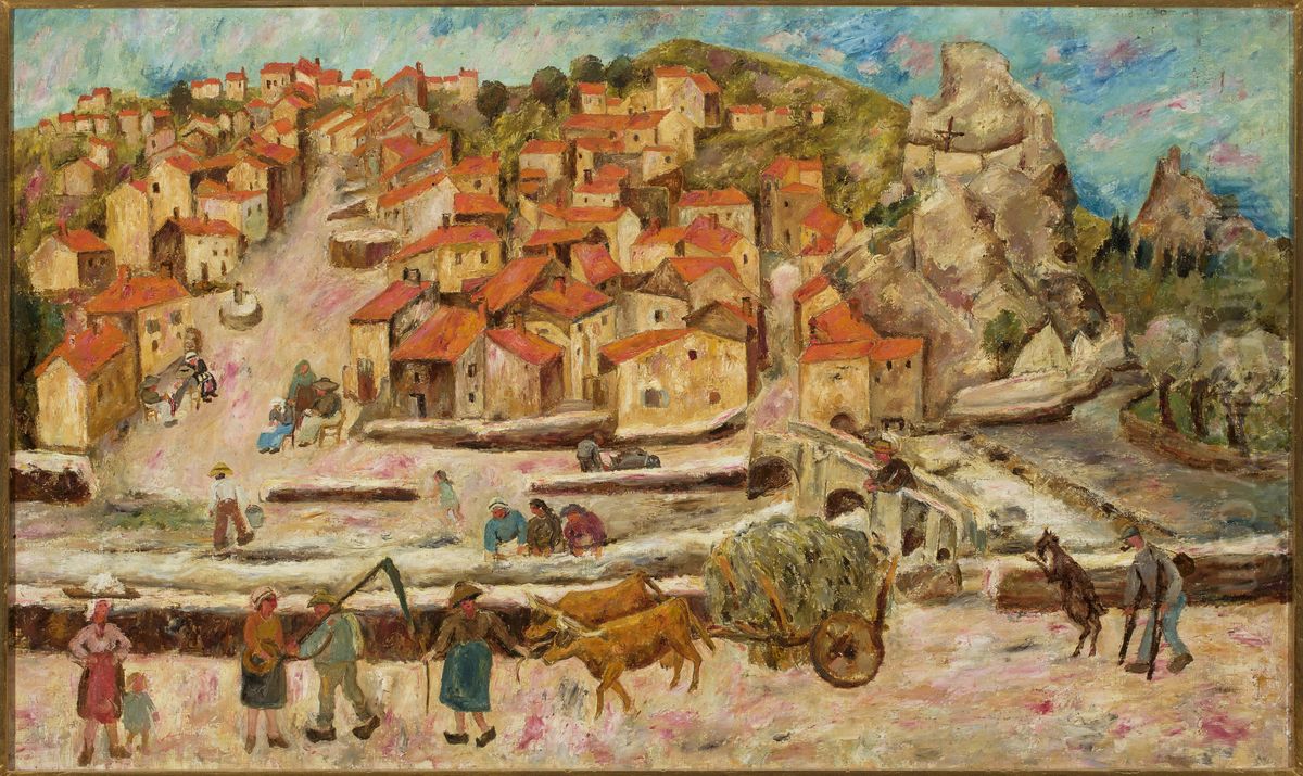 View from the bridge in Espaly Oil Painting by Tadeusz Makowski