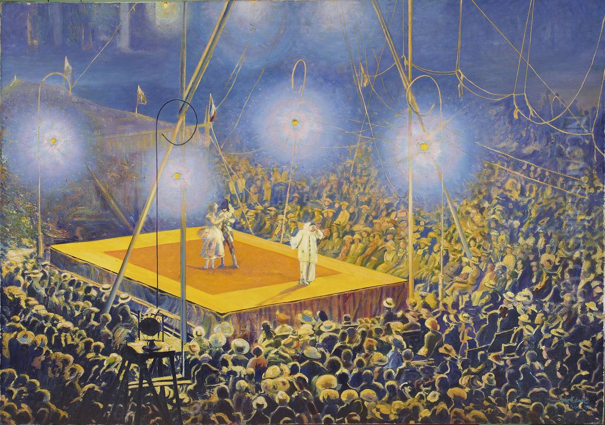 Clowns in the arena of the circus 