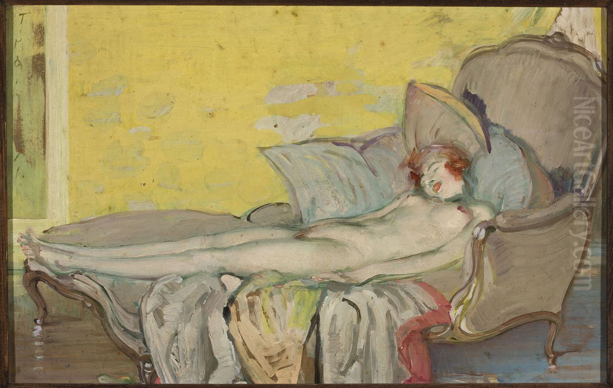 Akt dziewczynki na kanapie Oil Painting by Tadeusz Makowski