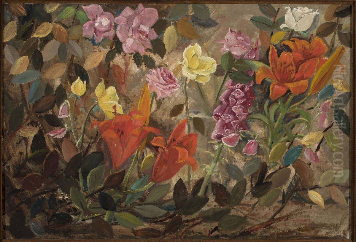 Flowers in a garden Oil Painting by Tadeusz Makowski