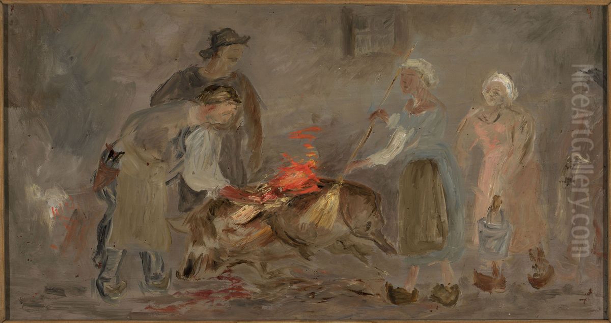 Pork heating Oil Painting by Tadeusz Makowski