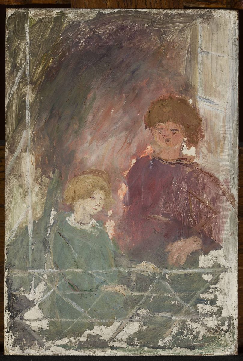 Two children on a balcony Oil Painting by Tadeusz Makowski