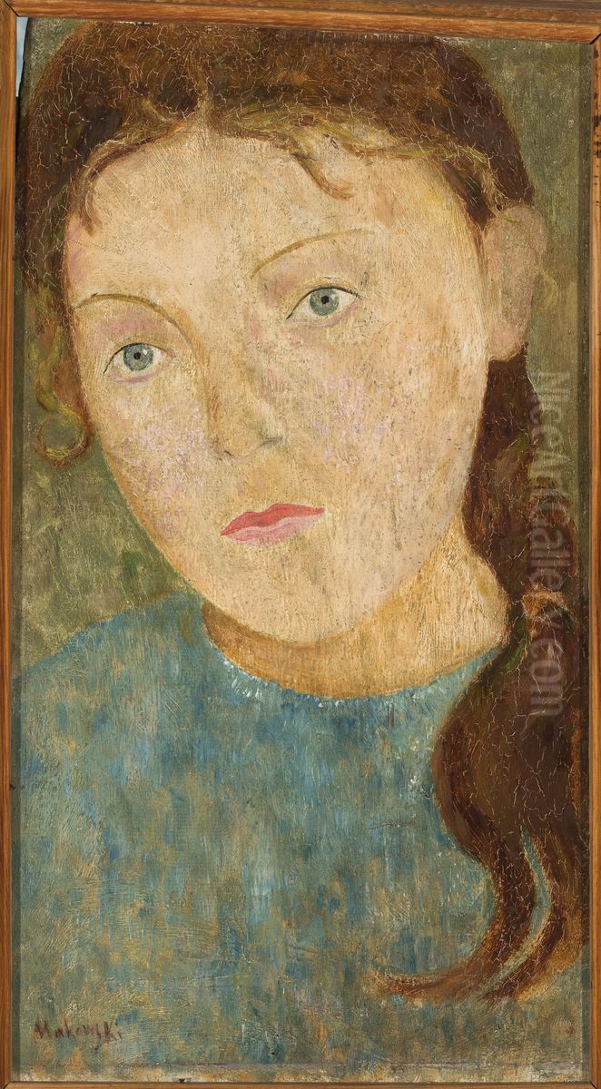 Girl with a red plait Oil Painting by Tadeusz Makowski