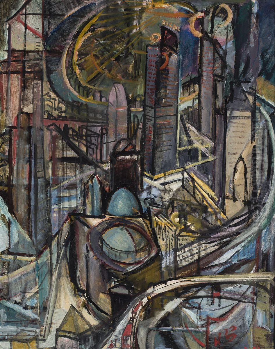 Miasto fabryczne Oil Painting by Leon Chwistek