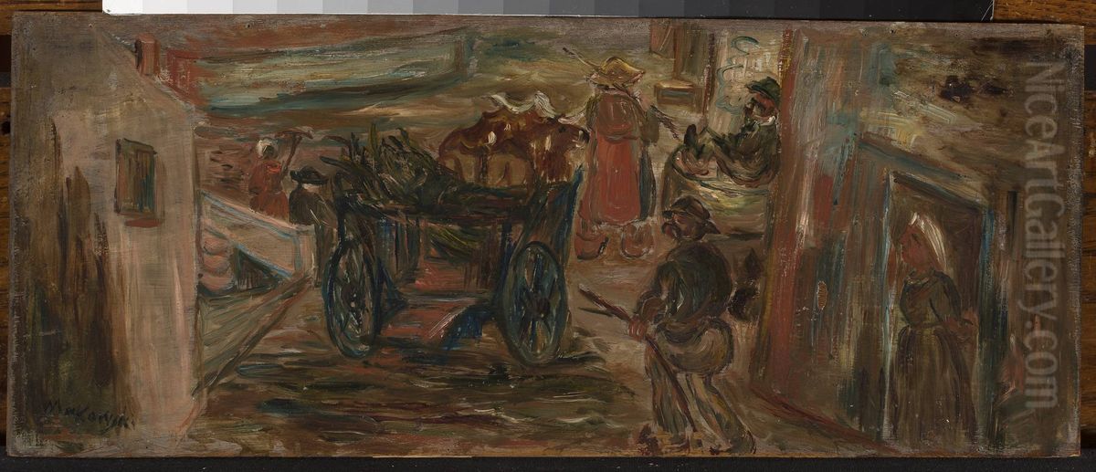 Genre scene with a cart Oil Painting by Tadeusz Makowski