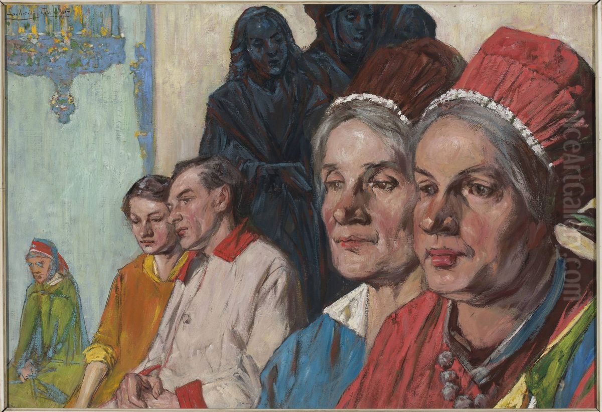 Church service in Levoca Oil Painting by Ludwik Stasiak