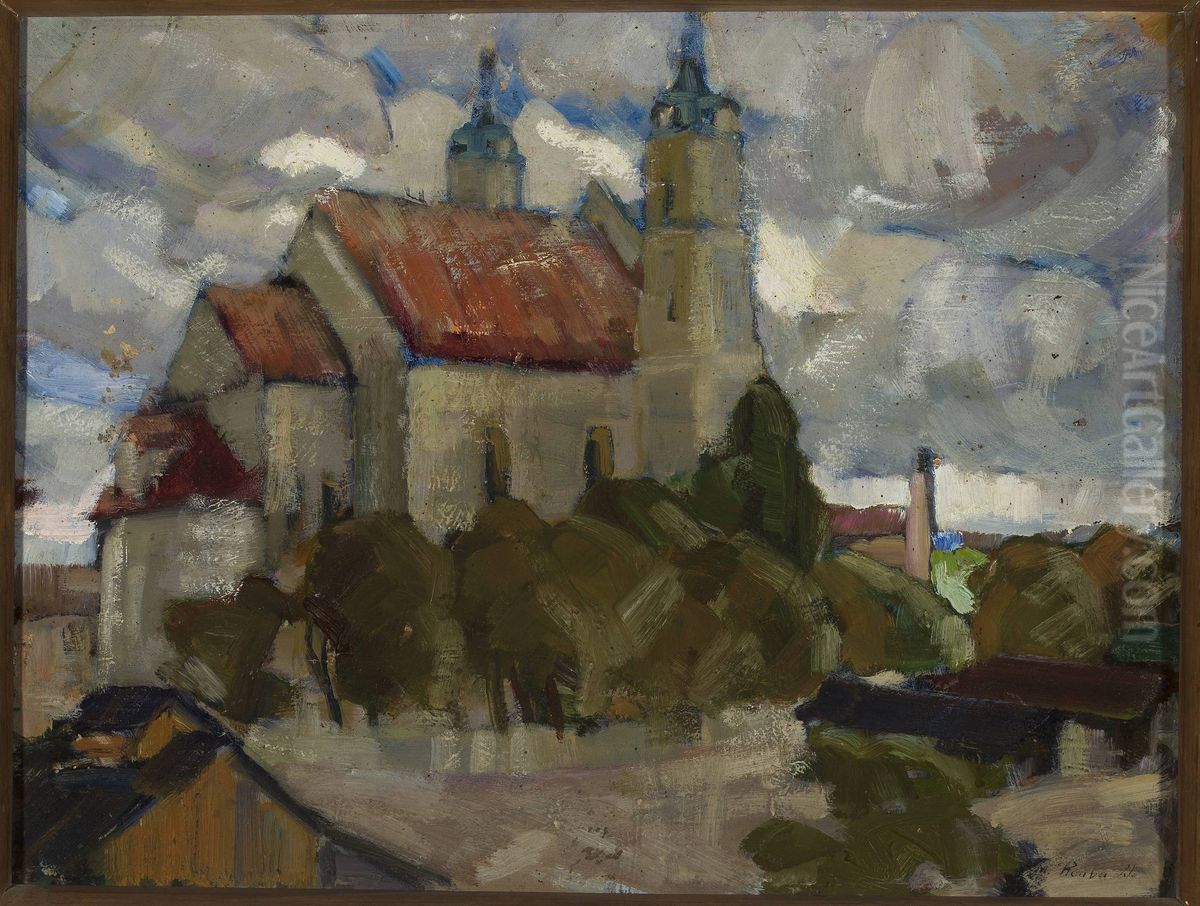 Church among trees Oil Painting by Michal Rouba