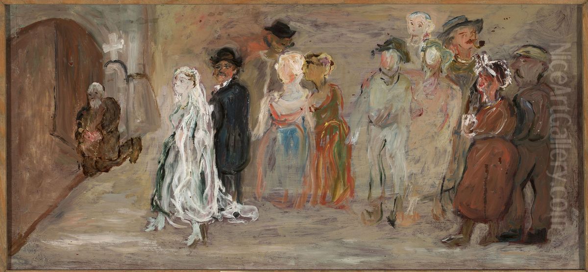 Wedding procession in front of a church Oil Painting by Tadeusz Makowski