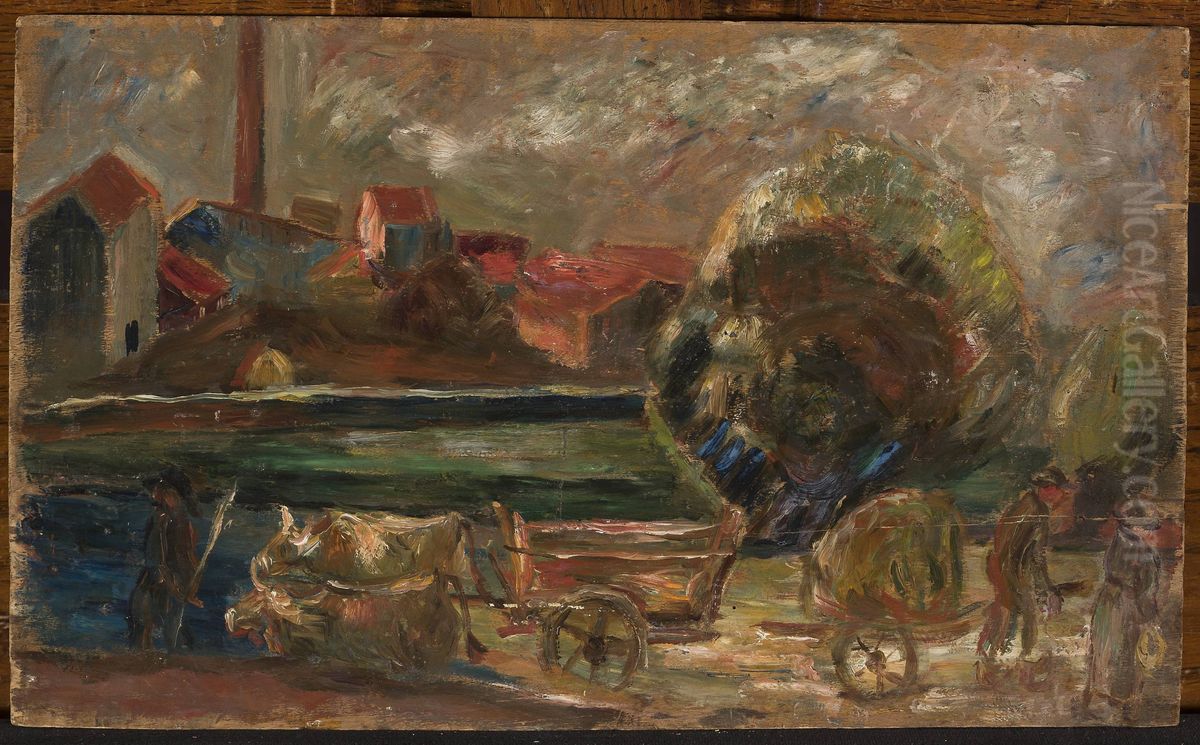 Landscape with a factory chimney Oil Painting by Tadeusz Makowski