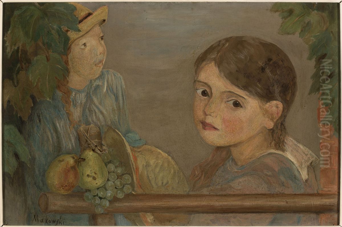 Little girls with grapes Oil Painting by Tadeusz Makowski