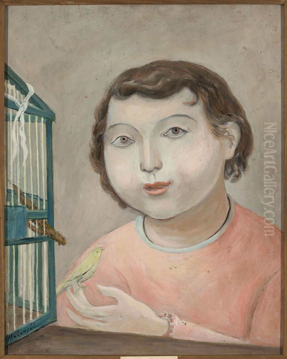 Girl with a canary Oil Painting by Tadeusz Makowski
