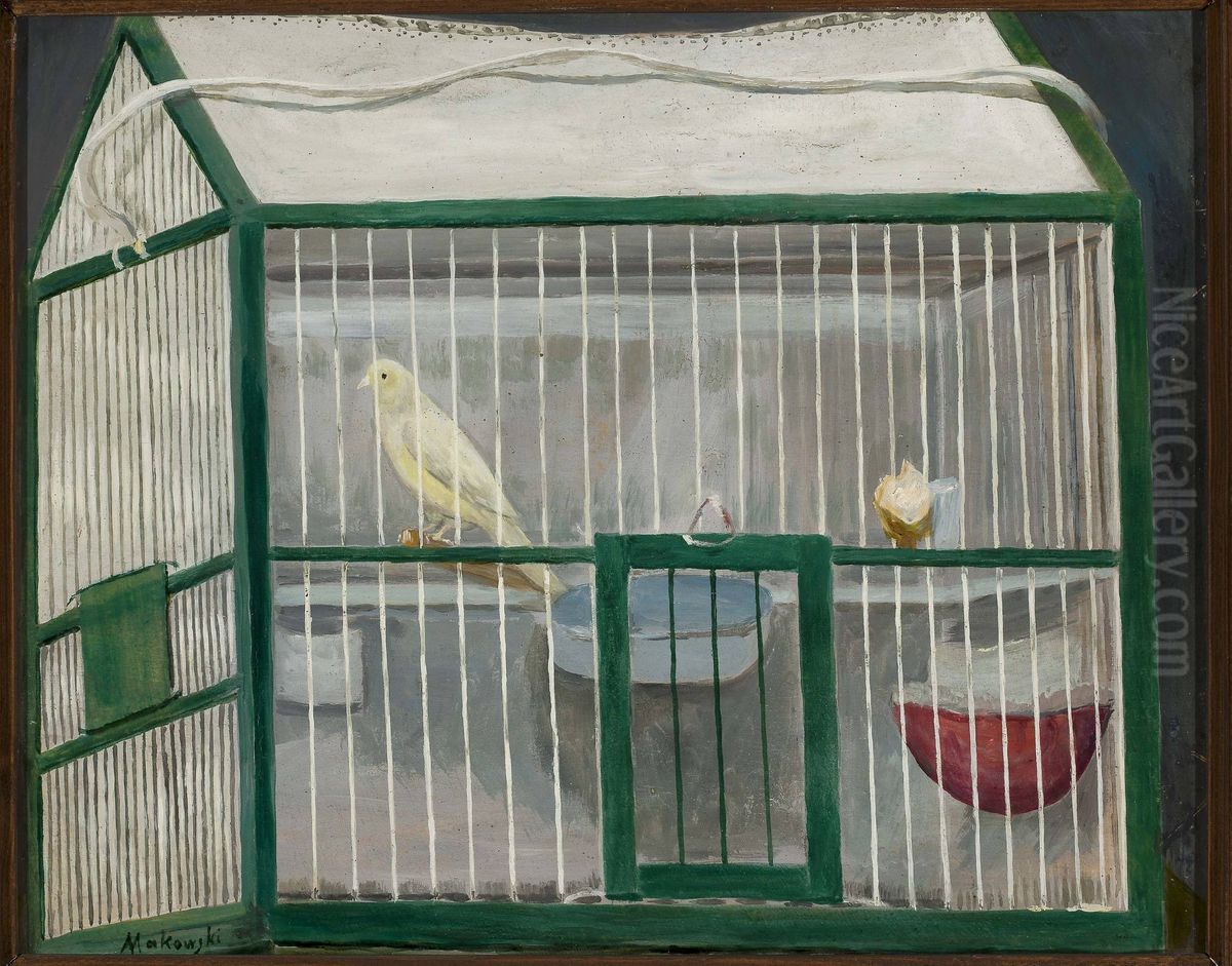 Cage with a canary Oil Painting by Tadeusz Makowski