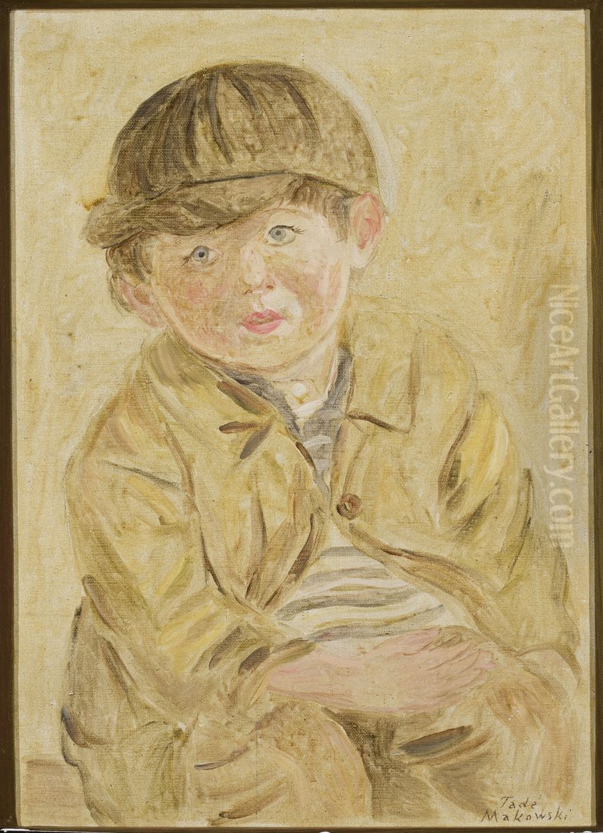 Boy in a visored cap Oil Painting by Tadeusz Makowski