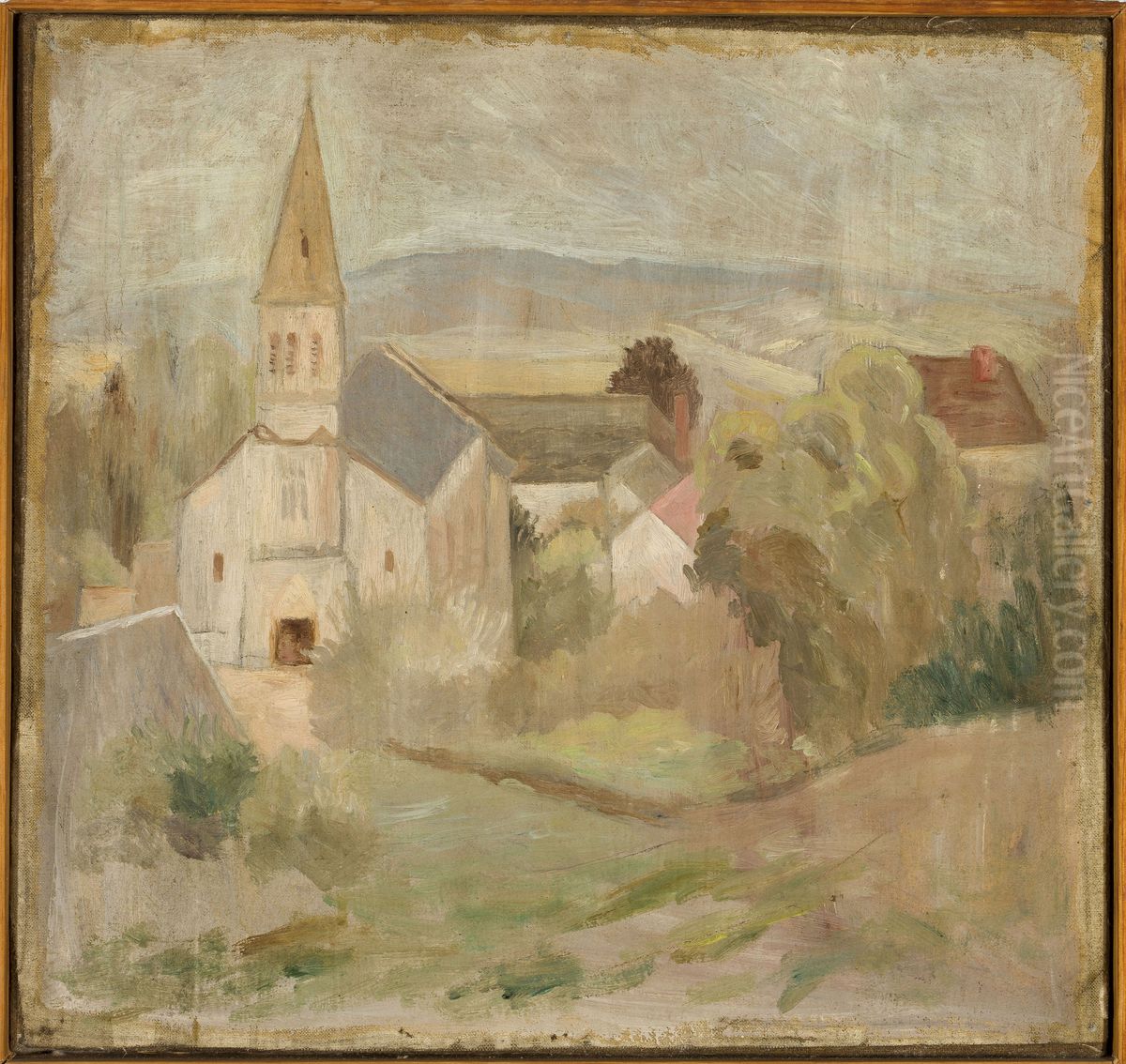 Pejzaz z kosciolkiem (La Comelle) Oil Painting by Tadeusz Makowski