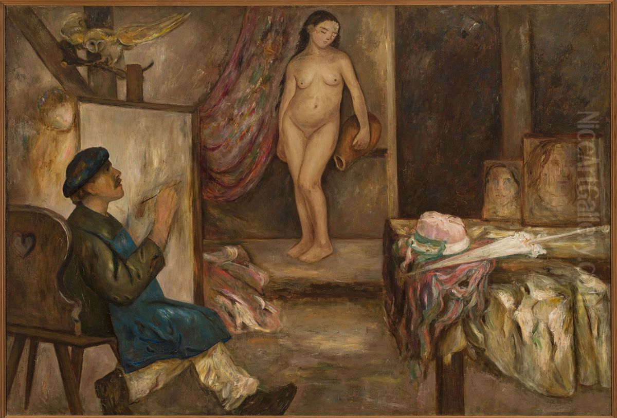 Painter and a model Oil Painting by Tadeusz Makowski