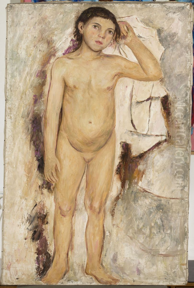 Akt dziewczynki z podniesiona reka Oil Painting by Tadeusz Makowski