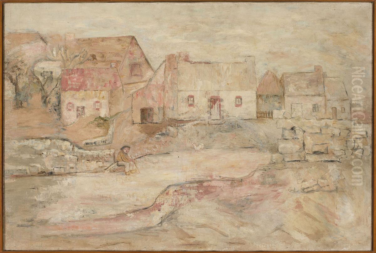 Pejzaz bretonski z siedzacym czlowiekiem Oil Painting by Tadeusz Makowski